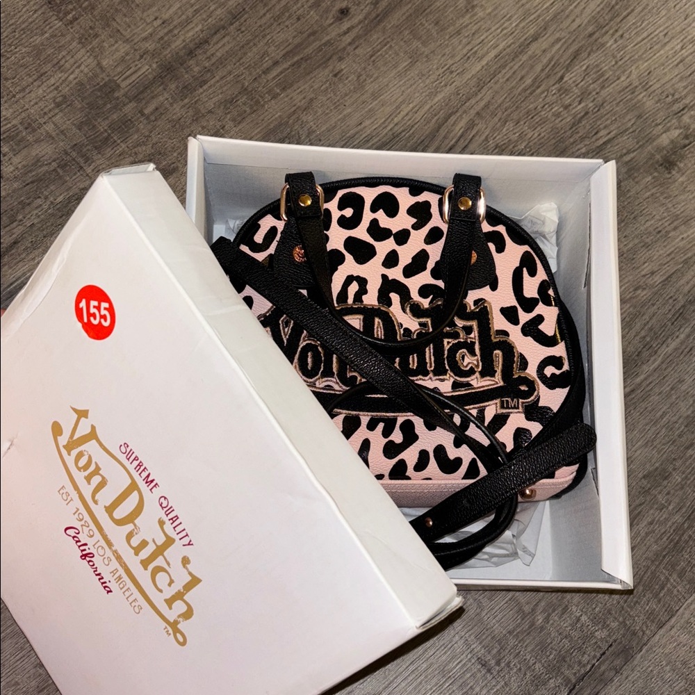 Von Dutch Pink and Black Animal Print Handbag
